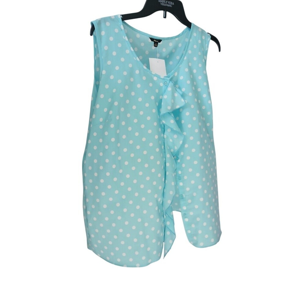Milano Women’s Sleeveless Blouse Size XL Polka Dot Ruffle Front Tie Neck Tank - Picture 3 of 6